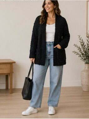 Akemi and Kin Cozy Black Textured Cardigan